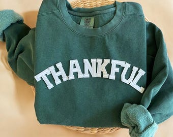 Comfort Colors® Thankful-sweater, Thanksgiving-sweater, herfstsweater dames, Thanksgiving-cadeau, gezellige herfsttrui, ronde hals herfst