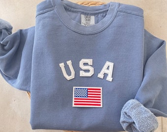 USA Comfort Farben Sweatshirt, Komfort Farben Sweatshirt, USA Pullover, USA Flagge Sweatshirt, USA Sweatshirt Frauen, 4. Juli Sweatshirt