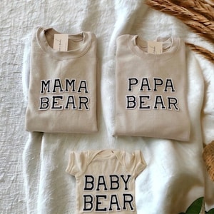 Beige Family Bear Sweatshirts|Mama Bear Papa Bear Baby Bear Shirts|Matching Family Outfit for Pictures| Mama and Mini | Family Outfit Set