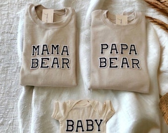 Beige Family Bear Sweatshirts|Mama Bear Papa Bear Baby Bear Shirts|Matching Family Outfit for Pictures| Mama and Mini | Family Outfit Set