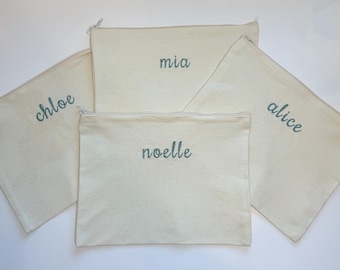 Personalized Embroidered Canvas Pouch , Custom Makeup Bag , Toiletry Bag , Bridesmaids Wedding Gift , Personalized Name Gift , Party Favor
