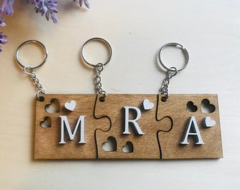 3 Wooden Keyring Personalised Puzzle, Christmas gift, Friendship Jigsaw Gift for 3, Best Friends, Bff, Besties minimalist, goodbye gift