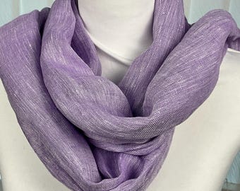 Bufanda de lino puro Chambray color lila crepúsculo con acabado súper suave al tacto