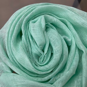 Minerial Green Pure  Linen Yarn Dye Solid Scarf   in Super Soft Finish for comfort .