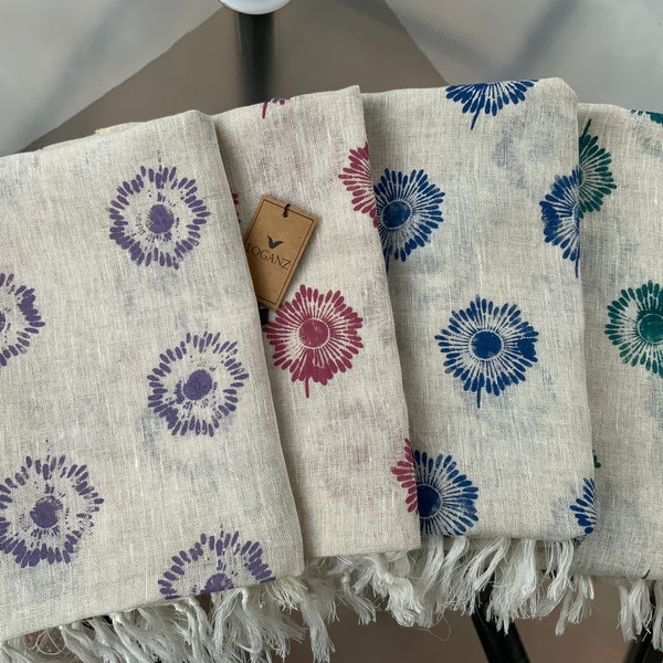 100% Pure Linen Scarf Hand Printed