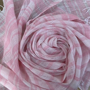 Candy Floss Pure Linen Weft Stripe Scarf in Soft Touch Finish