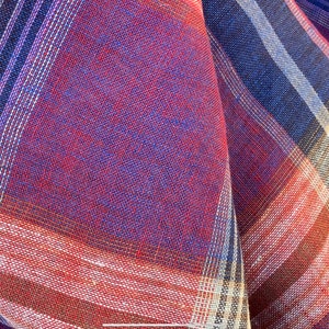 Deep Red/ Blue Check Combo Pure Linen Scarf