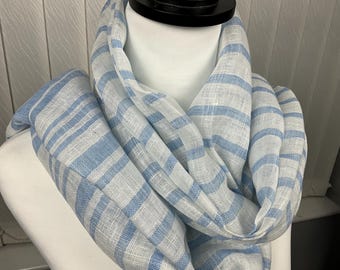 Sky Blue Stripe  Pure Linen Scarf with Super Soft Touch Finish