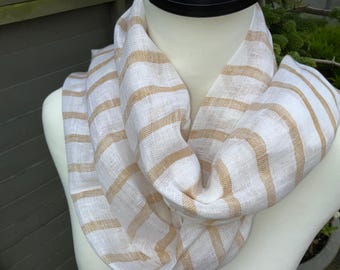 Indian Sandstone Linen Weft Stripe Scarf in Soft Touch Finish