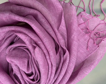 Violet  Pure  Linen Yarn Dye Solid Scarf   in Super Soft Finish for comfort .