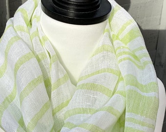 Pure  Linen Lime Green  Stripe  in Super Soft Finish