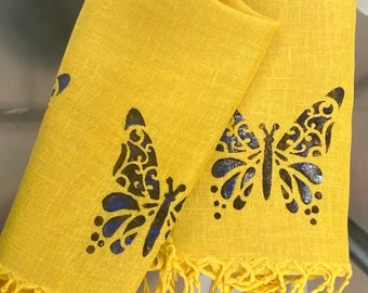 Canary Yellow Butterfly Linen Scarf