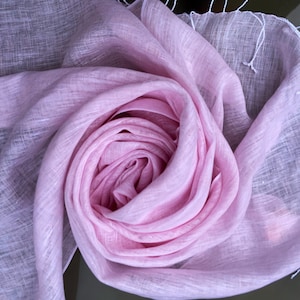 Baby Pink Chambray Pure Linen Scarf with Super Soft Touch Finish