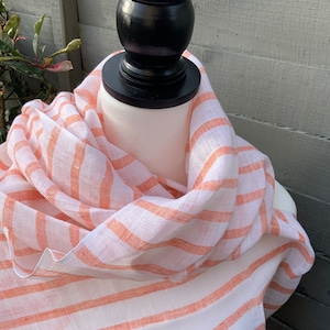 Tangerine Pure Linen Weft Stripe Scarf in Soft Touch Finish
