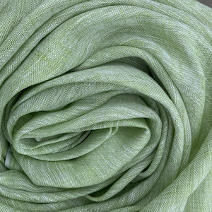 Olive Green Chambray Pure Linen Scarf in Soft Touch Finish 28