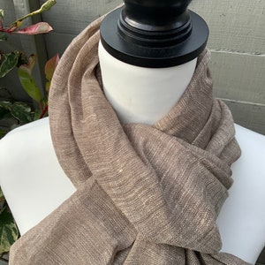 Latte Chambray Pure Linen Scarf in Soft Touch Finish