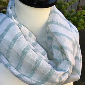 Soft Spruce Pure Linen Weft Stripe Scarf in Soft Touch Finish