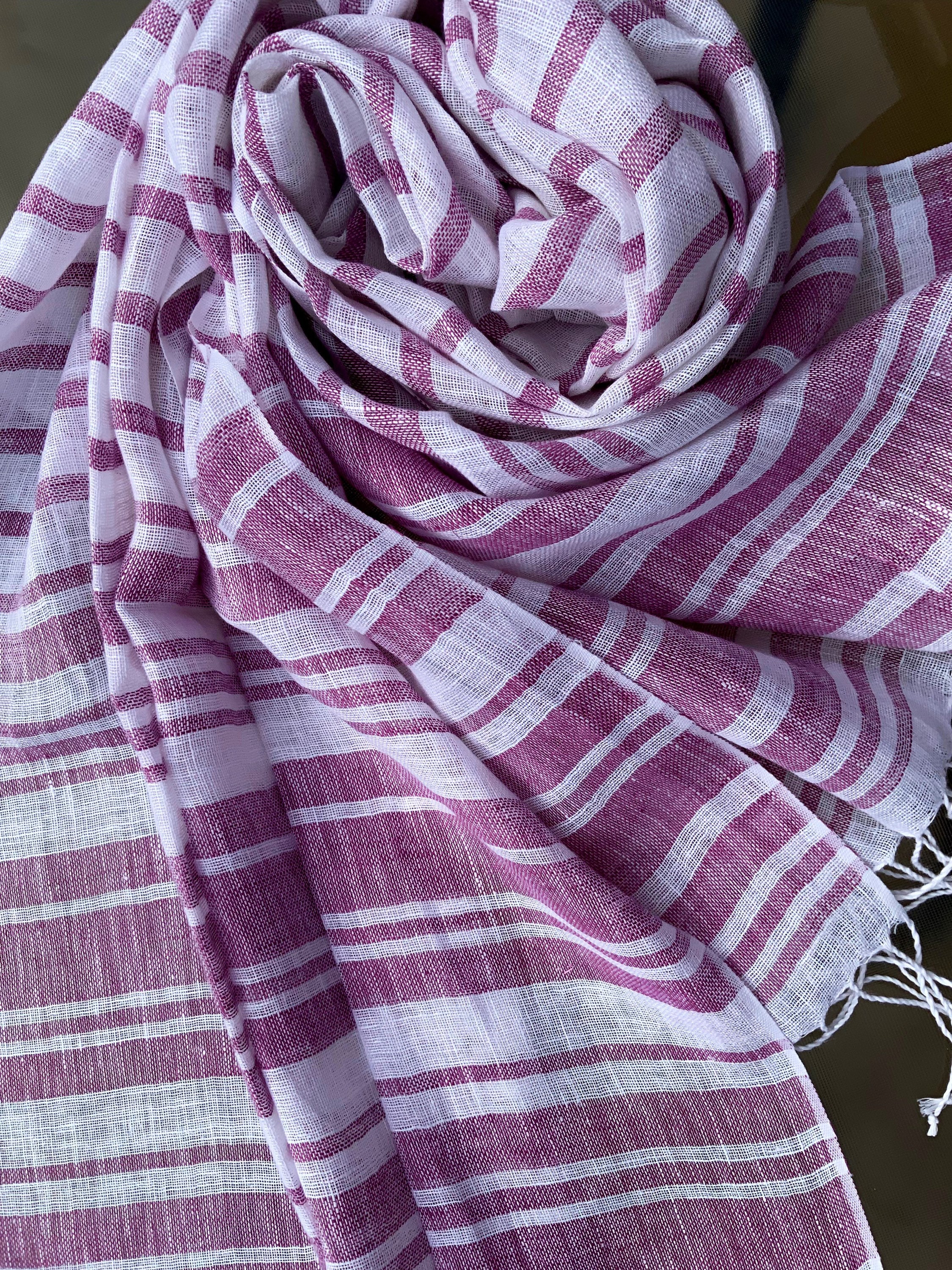 Mulberry Pure Linen Weft Stripe Scarf in Soft Touch Finish