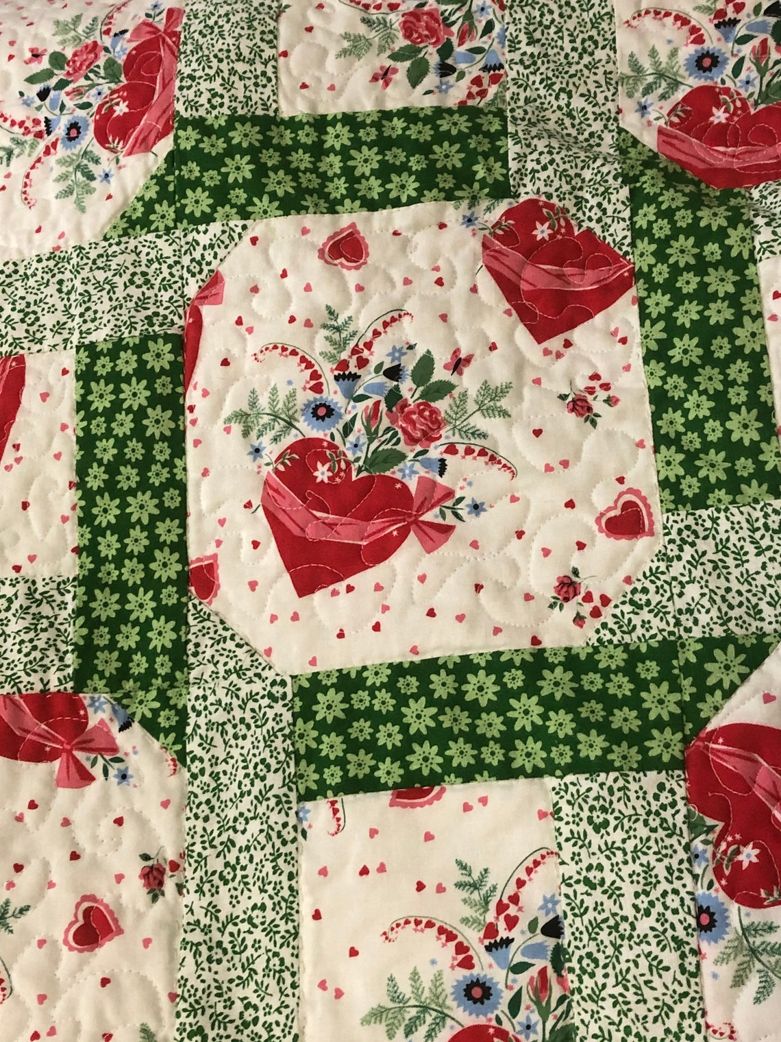 Heart Garden twist lap quilt Etsy
