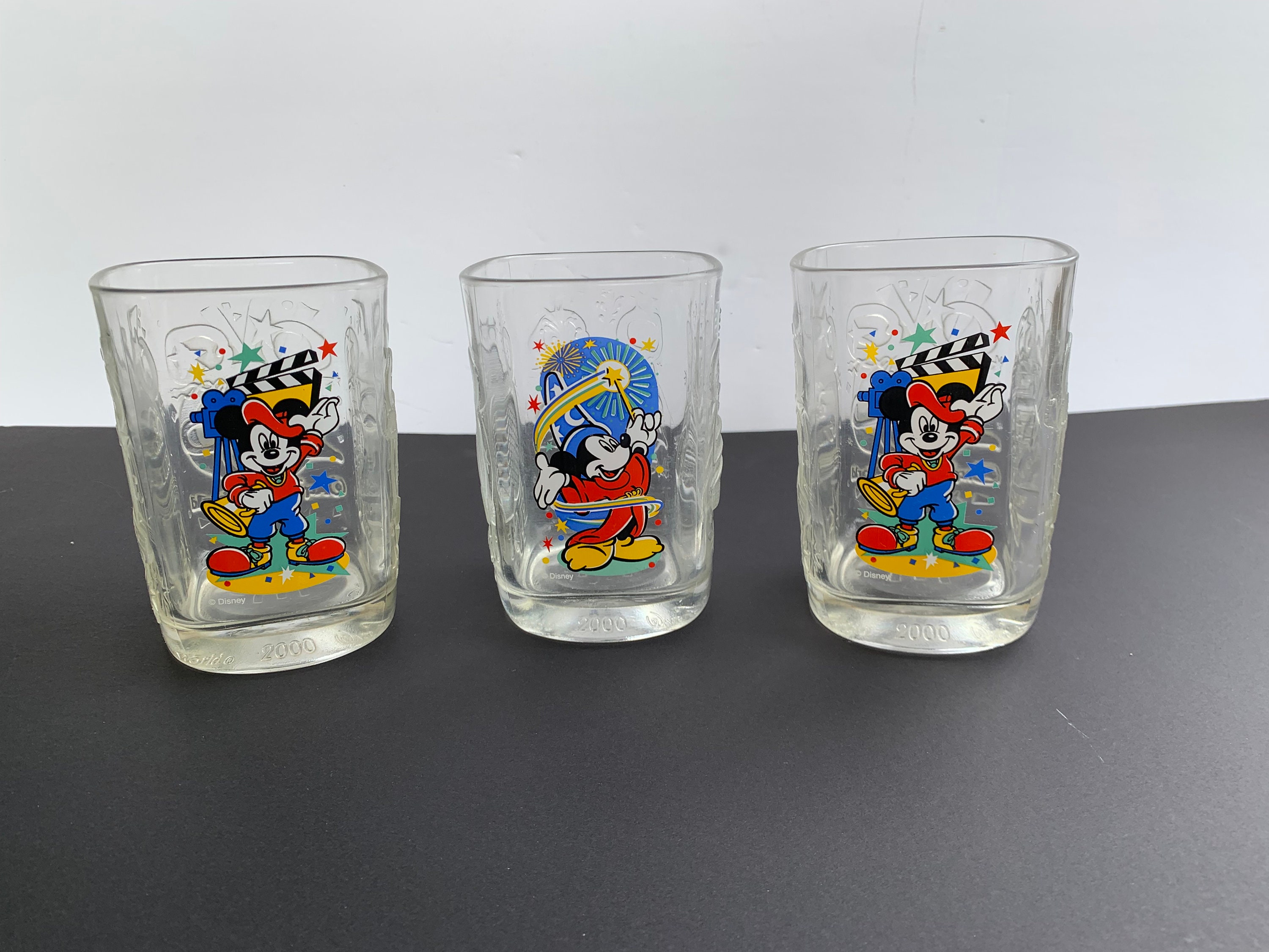 Mickey Mouse Walt Disney World Celebration 2000 Glass Cups Set 2 Millennium