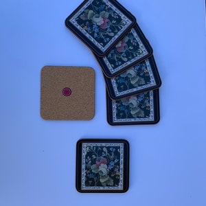 Flower Classical Coasters, Set of 6, Made in England, Cork Backing,