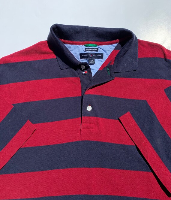 Vintage Hilfiger Golf Polo Red / Blue Striped Mens - Etsy