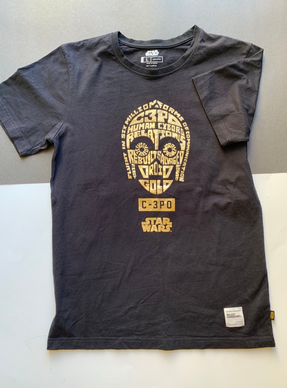 Star Wars C3PO goud print zwart T shirt zwaar gewicht maat large