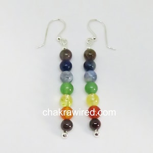 7 Chakra Earrings with Natural Crystal Gemstones on Sterling Silver wire  - Yoga, Meditation, Protection, Love, Energy, Healing