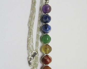 7 Chakra Pendant with Natural Crystal Gemstones on Sterling Silver wire with chain - Yoga, Meditation, Protection, Love, Energy, Healing