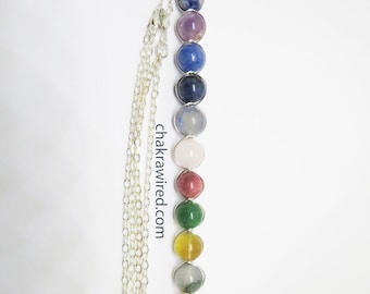 13 Chakra Pendant with Natural Crystal Gemstones on Sterling Silver wire with chain - Yoga, Meditation, Protection, Love, Energy, Healing