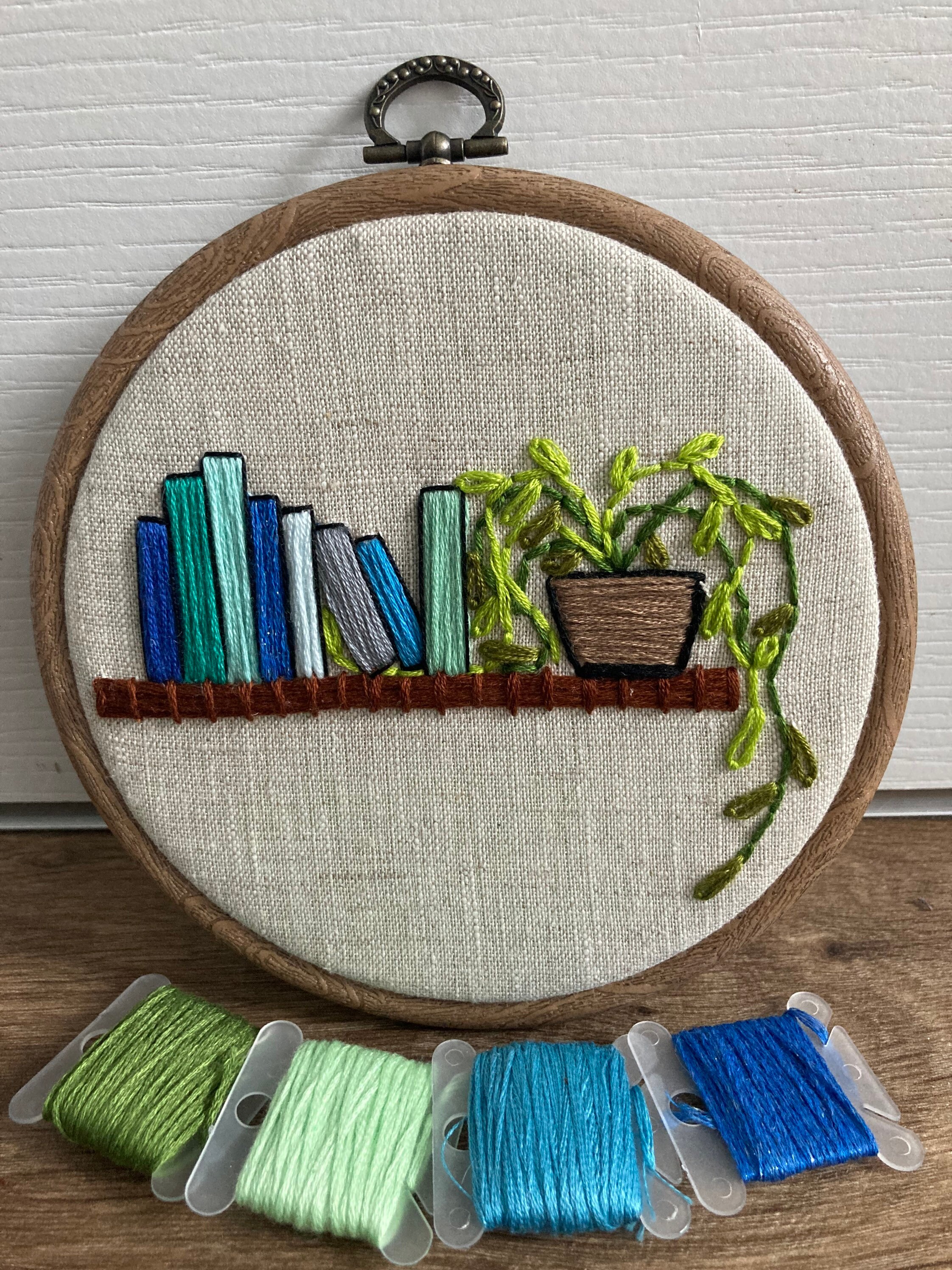 An embroidery bookshelf hoop art Etsy