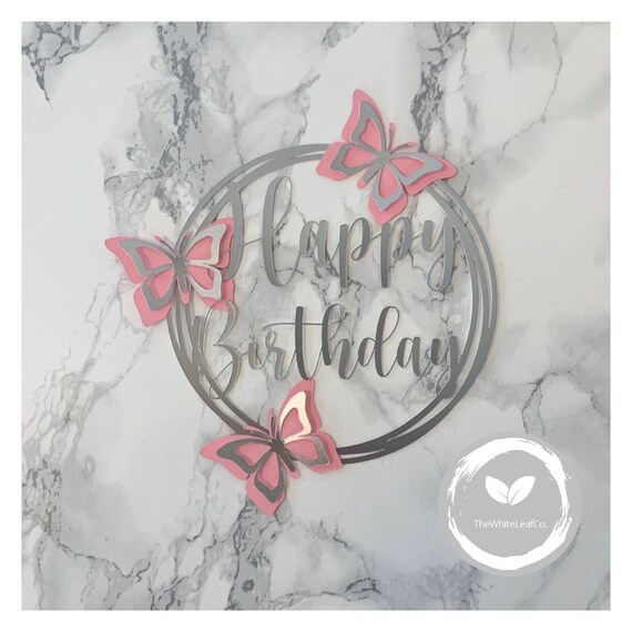 Download Cake Topper Happy Birthday Butterfly Cake Layered Cake Etsy