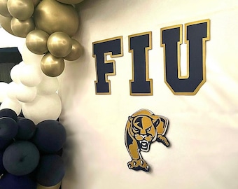 FIU Banner with Panther, FIU Letters, FIU Panther Banner, Panthers backdrop, Florida International University Backdrop