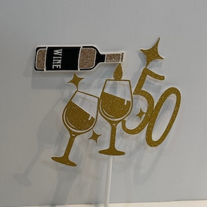 Benutzerdefinierte Alter Geburtstag Cake Topper - Gold Glitter Weinflasche & Gläser - Prost zu jedem Jahr Feier Dekor