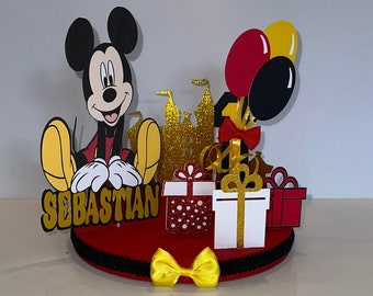 Centro de mesa artesanal do Mickey Mouse, decoração de mesa para festa