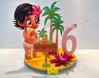 Baby Moana Table Decoration, Moana Table Decoration, Baby Moana Centerpieces, Moana Centerpieces, Moana Cake Topper