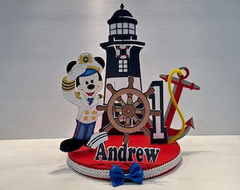 Centro de mesa de cumpleaños de Mickey Marinero hecho a mano, decoración de fiesta náutica