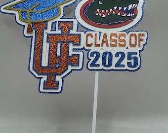 Cake Topper University of Florida – Graduation Decoration, Gators Party, Personalized Blue and Orange Topper