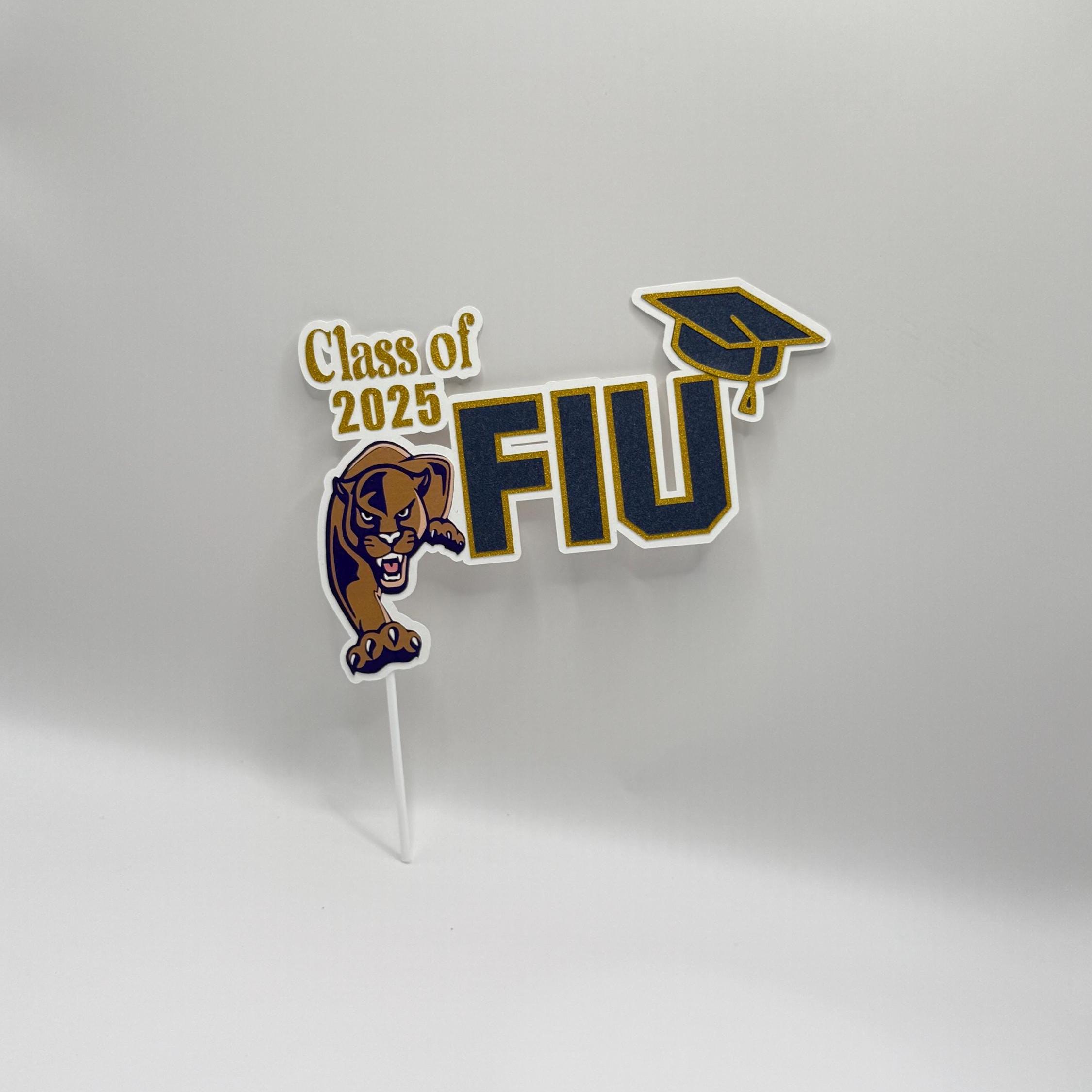 FIU Cake Topper – Florida International University Graduation Party Decor, Golden Panthers Topper, Custom College Cake Topper