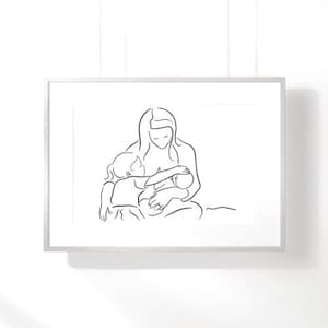 Borstvoedingskunst/ zeer fijne tekeningen/ tandemvoeding/ borstvoedingsprint/ moederschapskunst/ cadeau nieuwe moeder/ moederschap/ Moederdag
