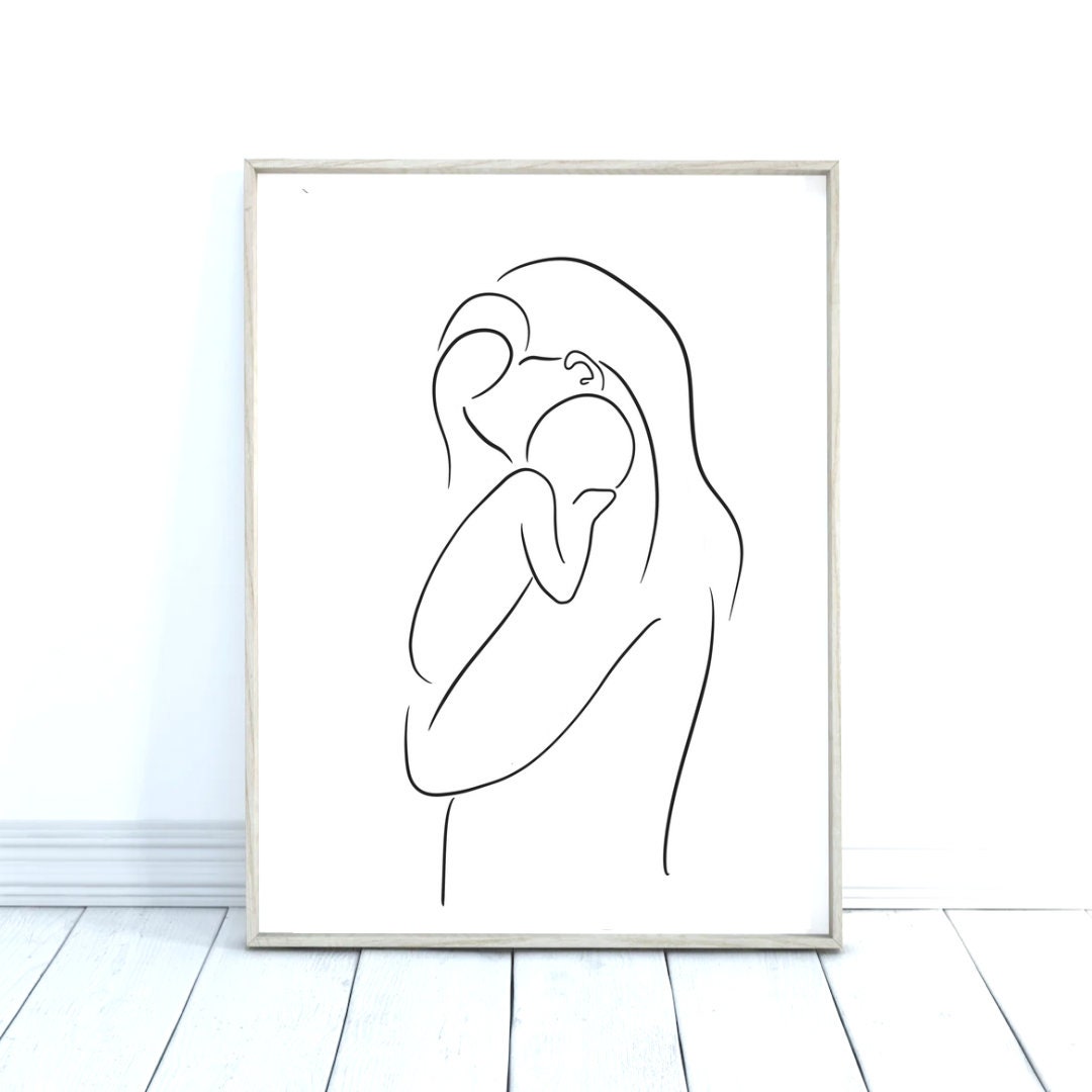 A mother with a baby family motherhood and lifestyle concept continuous  line drawing isolated on the white background  CanStock