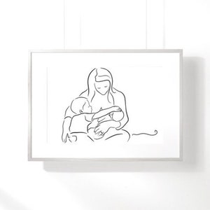 Arte de lactancia materna/ Arte de alimentación en tándem/ Impresión de lactancia materna/ Arte de maternidad/ Impresión de arte lineal/ Regalo de nueva mamá/ Maternidad