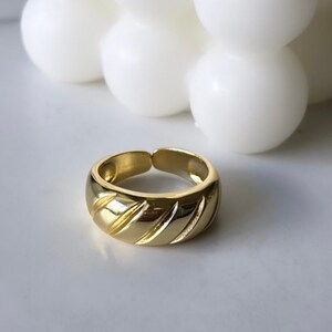 Gold Croissant  ring, Thick croissant ring women, gold twisted dome Ring, Gold minimalist adjustable Ring, Gold thick band ring