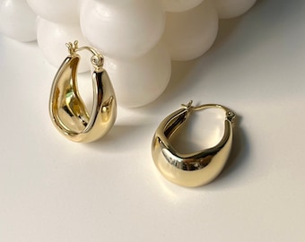 Gold Chunky Hoops, Chubby Hoop Earring, Chunky Hoop Earring,Gold hoops, Gift for her