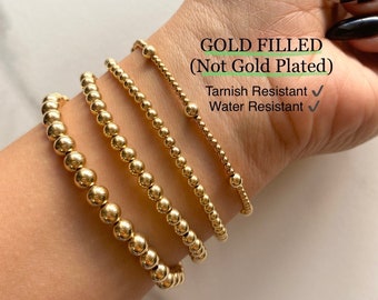 14k Gold filled Beaded Bracelet, Gold ball Bracelets, Gold bracelet set, Gold Dainty bracelet, Gift for her, Gift for mom, Gift for wife