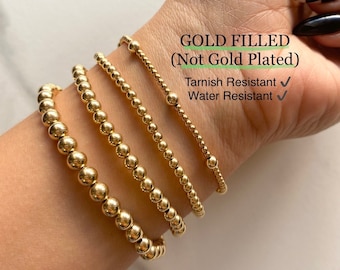 14-karätiges, goldgefülltes Perlenarmband, Goldkugelarmband, Goldarmband-Set, zierliches Goldarmband, Geschenk für sie, Geschenk für Mama, Geschenk für die Ehefrau