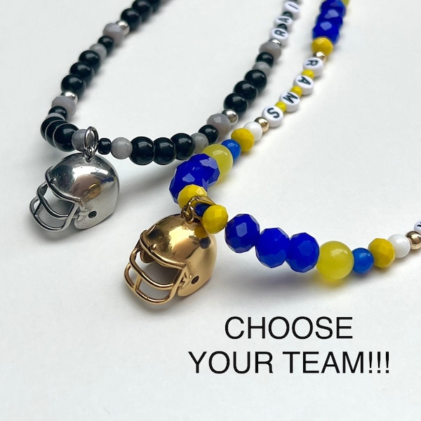 Personalized Football Necklace, Team Necklace, Sports Jewelry, Game Day Necklace, American football Jewelry, Beaded Necklace, Gift for Him