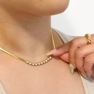 Gold Herringbone Chain Necklace, Gold Layered necklace set, Snake Chain Necklace, Colorful Necklace, Multicolored Necklace, Gift for mom