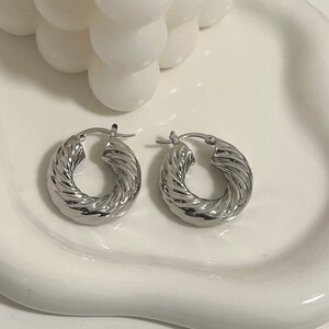 Silver Twisted Hoop Earrings, Silver Chunky Hoops, Thick Hoop Earrings ...