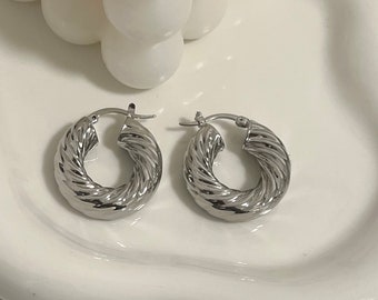 Silver Twisted Hoop Earrings, Silver chunky hoops, Thick Hoop Earrings, Chubby Hoops, Spiral hoops, Lightweight hoops, Gifts for her